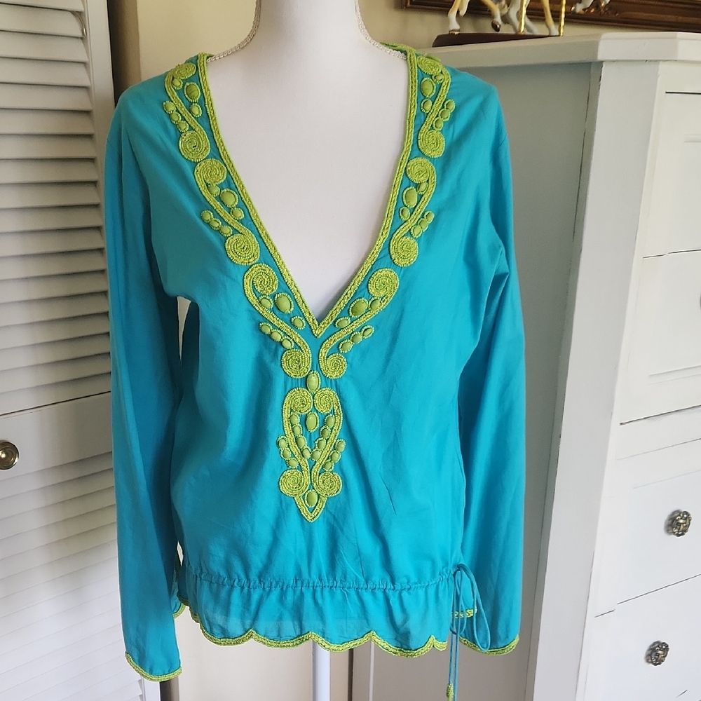 Monique Leshman Cotton Beaded Top Medium